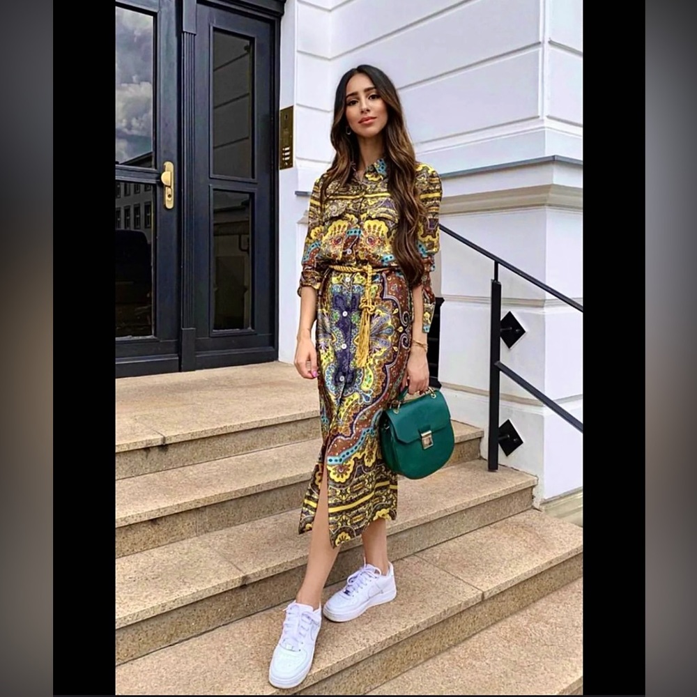 Zara Satin Maxi-Shirt Tunic Midi Dress / Kimono Paisley Print
